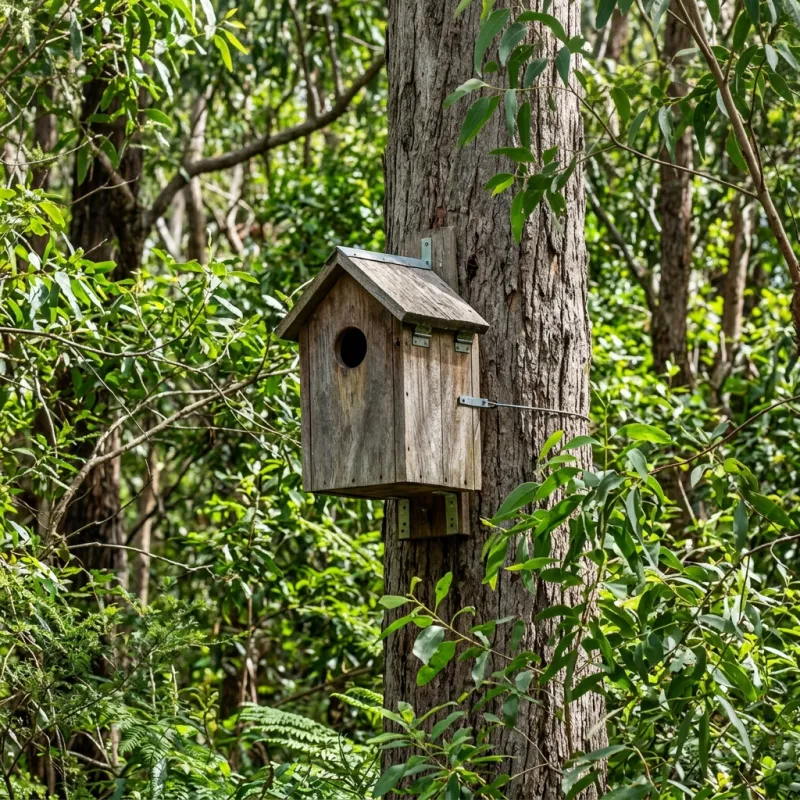 Animal nesting box installed as a humane alternative to a Cherokee roof cavity