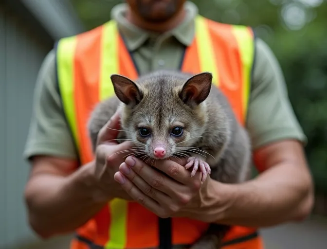 Animal handler safely recovering a deceased possum in Cherokee